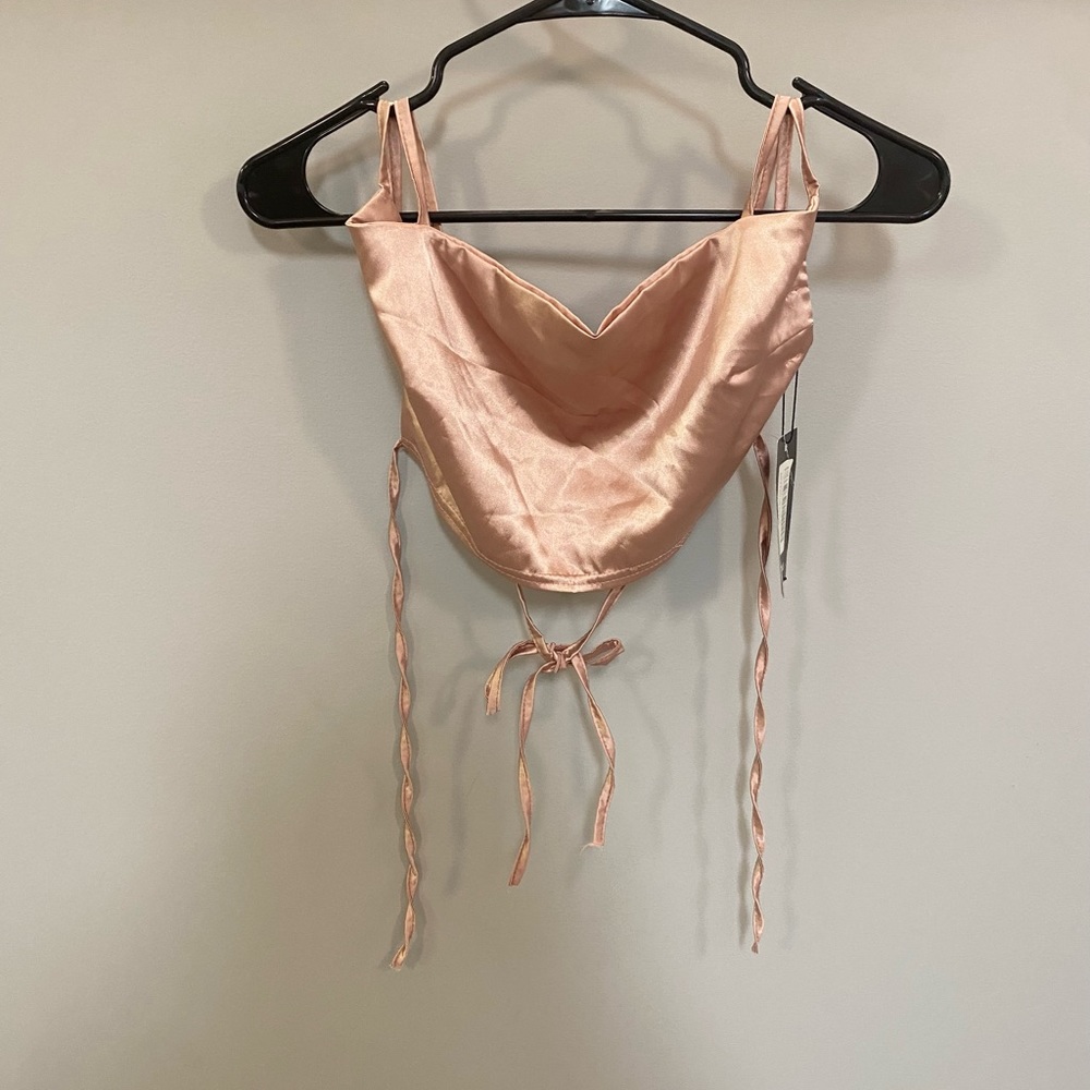 🌸 NWT NASTY GAL backless satin crop - blush - Picture 5 of 5